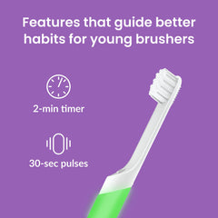 Easy-grip rubber handle with travel cover on Quip toothbrush