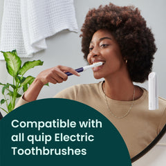 Three-pack of quip standard brush head refills compatible with electric toothbrushes
