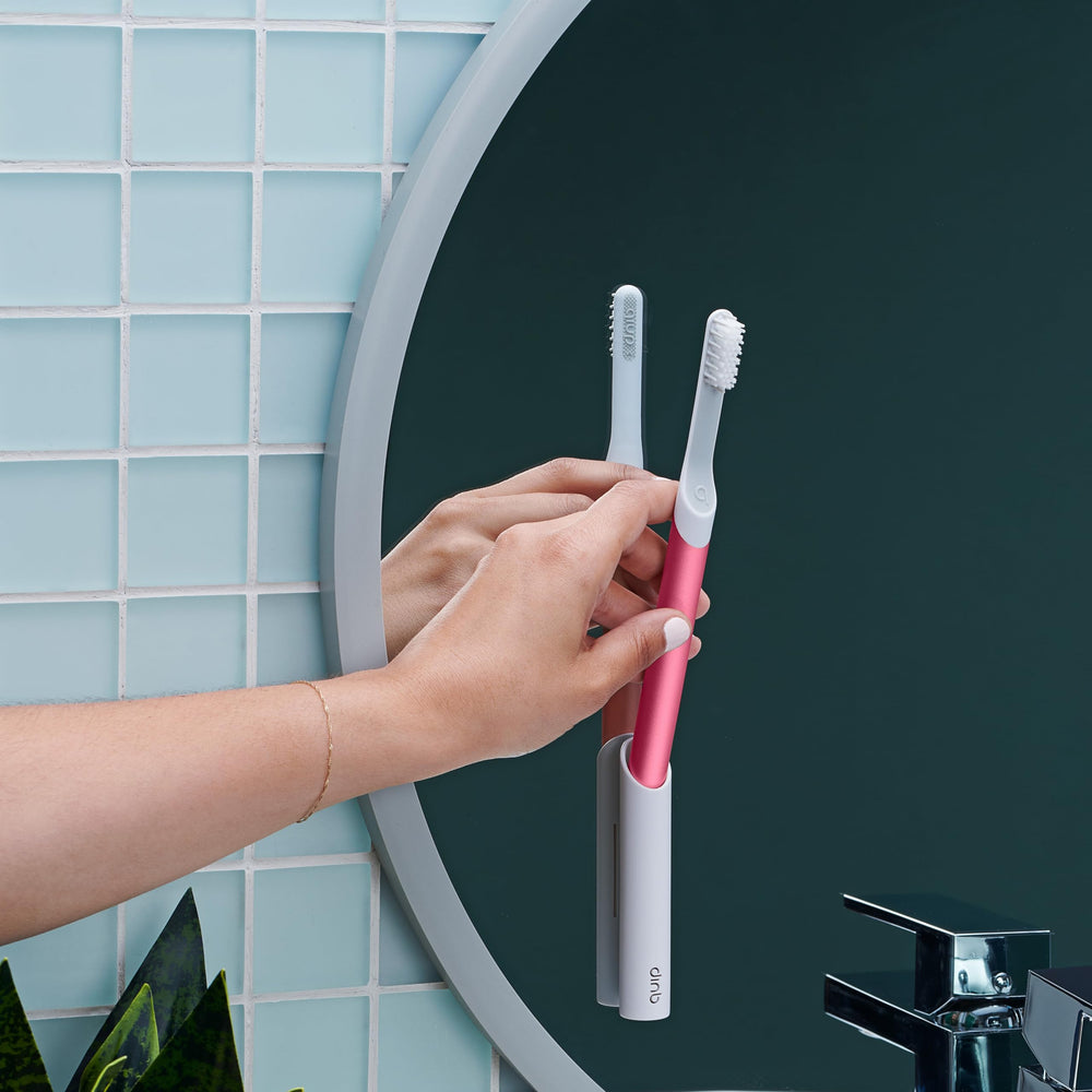 Close-up of the 2-minute timer display on Quip toothbrush