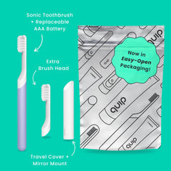 Travel cover mount for quip toothbrush on a mirror