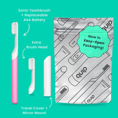Side view of magenta quip toothbrush