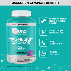 Qunol Magnesium Glycinate Gummies close-up highlights chewy texture for easy use.