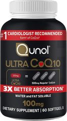 Qunol Ultra CoQ10 100mg softgel bottle for easy daily use.