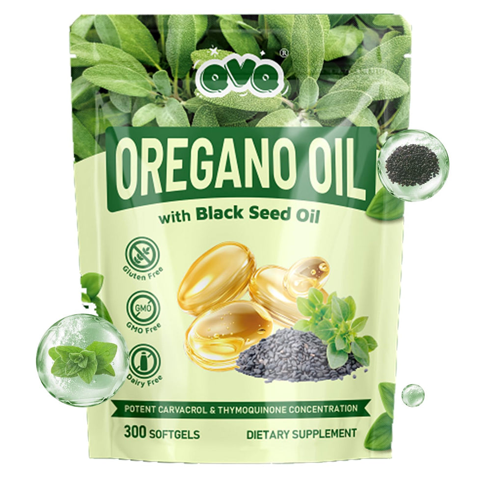 QVQ Organic Oregano Oil Softgels with Black Seed Oil – 300 Count packaging