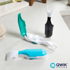 QWIK flosser with travel cover shown for travel and reuse