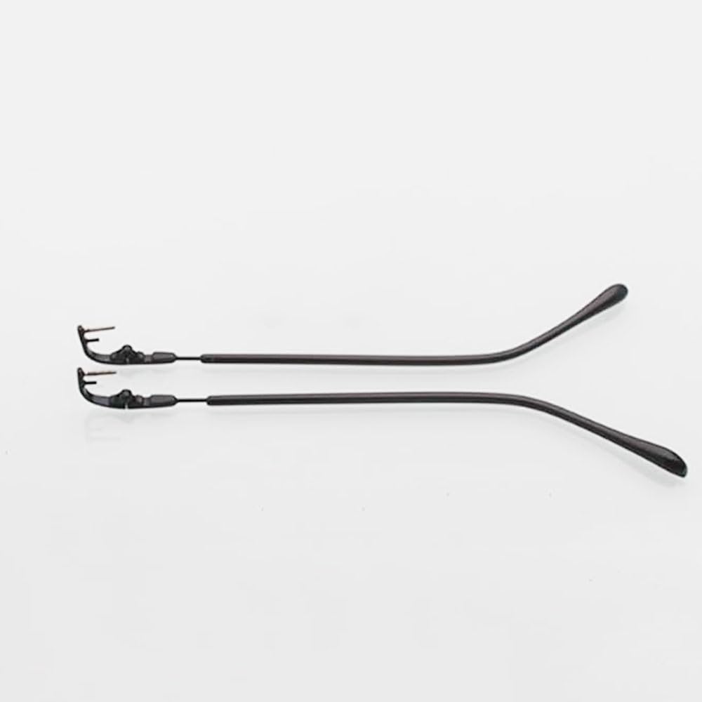 Close-up of black replacement temple arm for rimless glasses