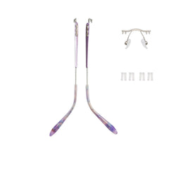 Close-up of titanium temple and rimless lens mount