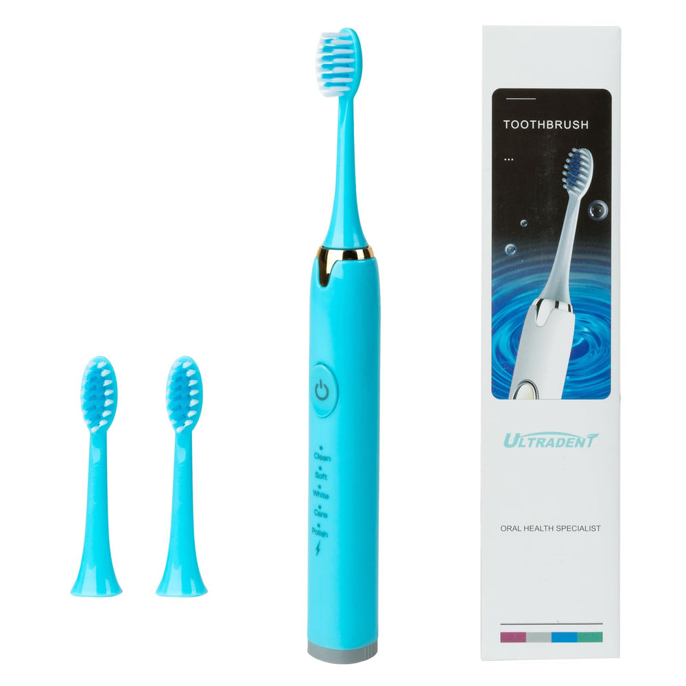 Front view of blue USB-rechargeable toothbrush