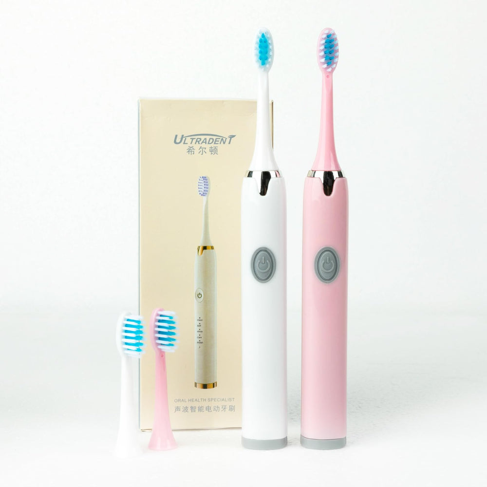 Blue portable electric toothbrush showing long battery life