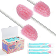 QYOSWAB gum-protective mouth swab packaging with pink candy shape