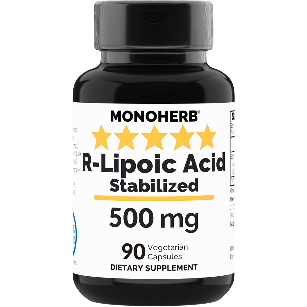Bottle of R-Lipoic Acid 500 mg - 90 vegan capsules