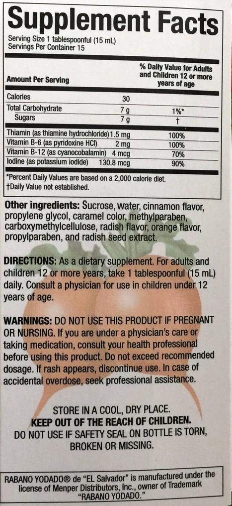 Rabano Yodado El Salvador 8 oz bottle with packaging