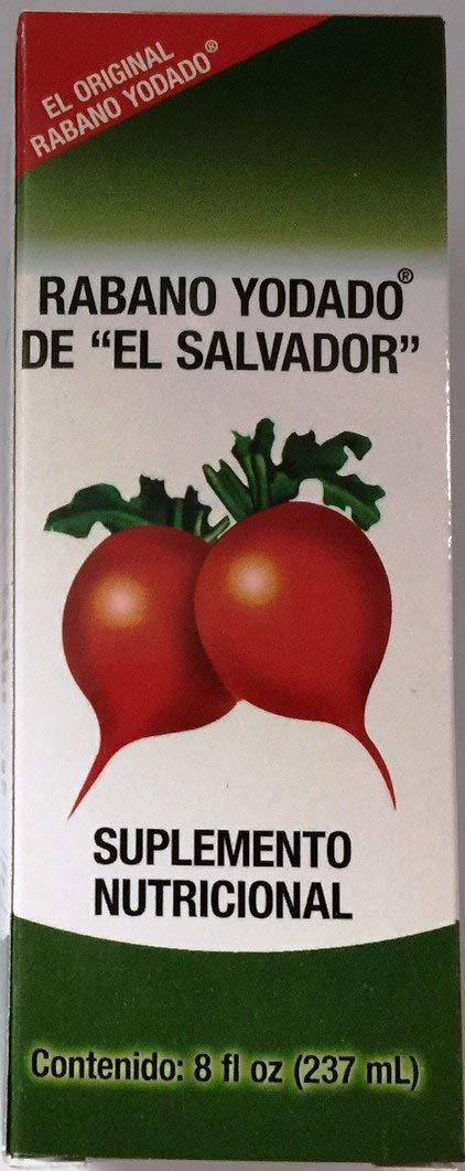 Liquid dietary supplement bottle of Rabano Yodado El Salvador
