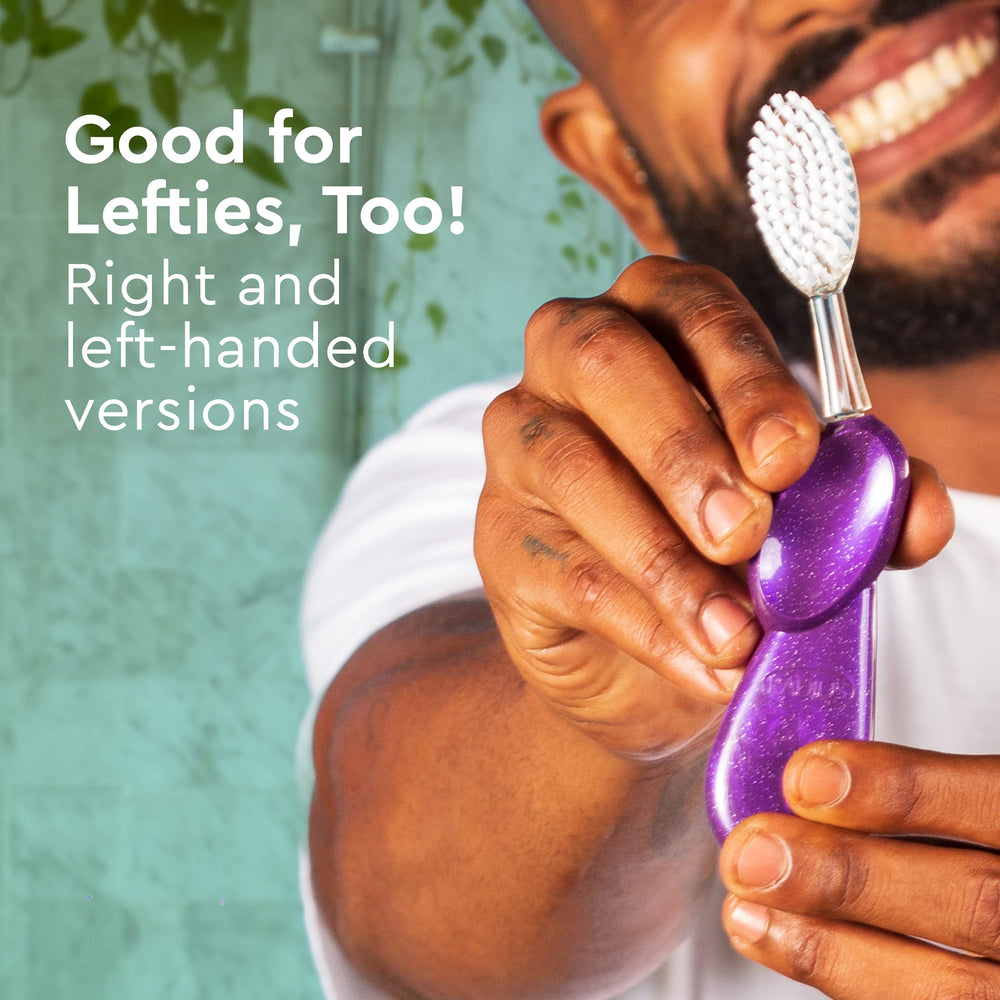 Left- and right-handed ergonomic design of RADIUS toothbrush