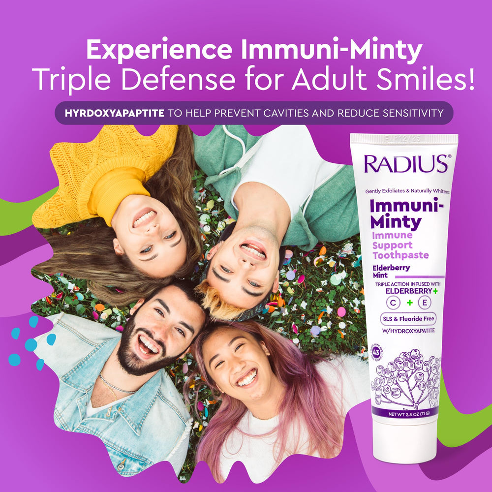 Close-up of ImmuniMinty toothpaste tube label