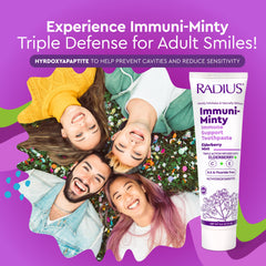 Close-up of ImmuniMinty toothpaste tube label