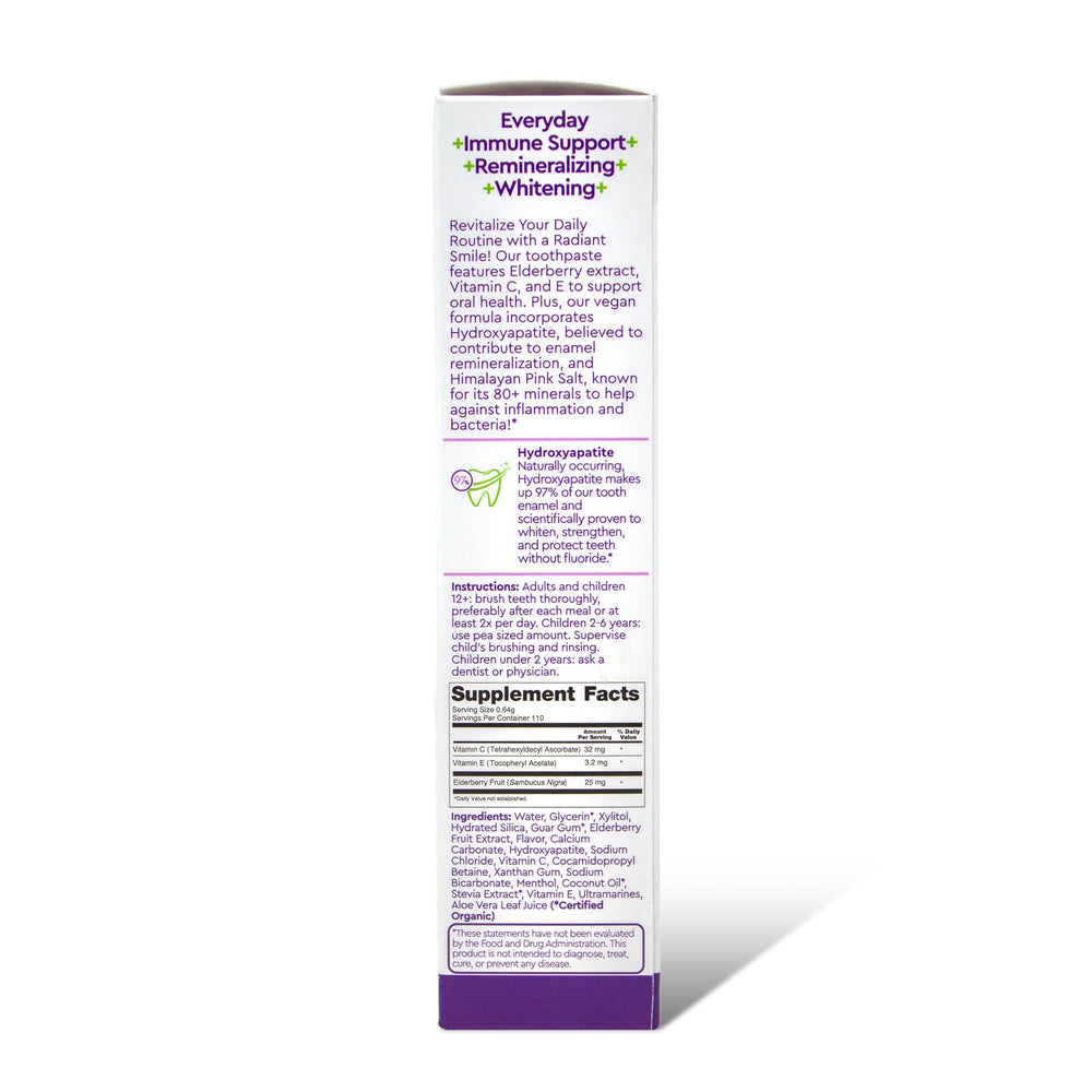 Elderberry mint flavor badge on toothpaste tube