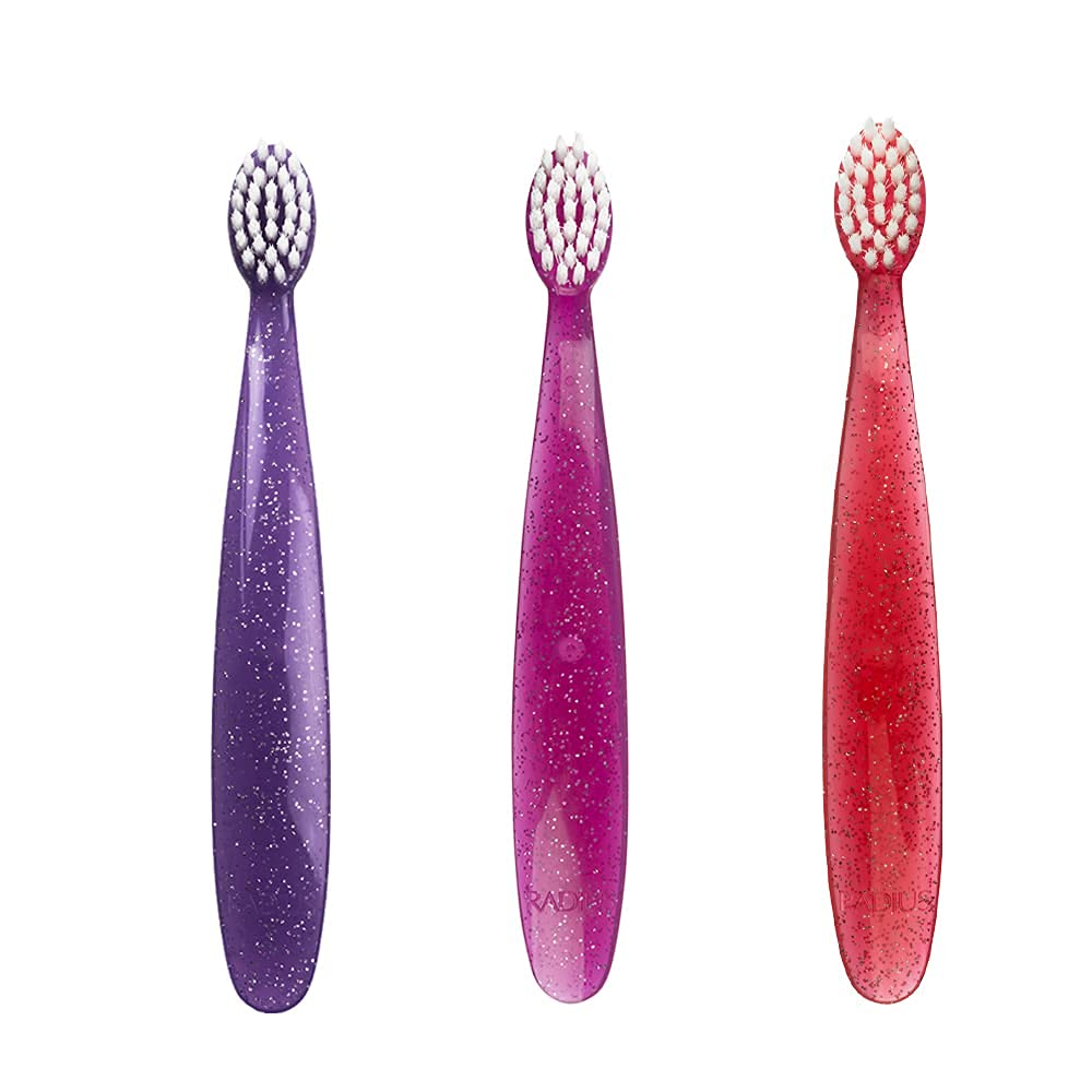 RADIUS Totz toddler toothbrush for 18 months and up in purple pink coral