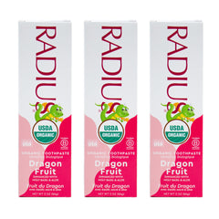 Front view of Radius USDA Organic Kids Toothpaste Dragon Fruit Pack of 3