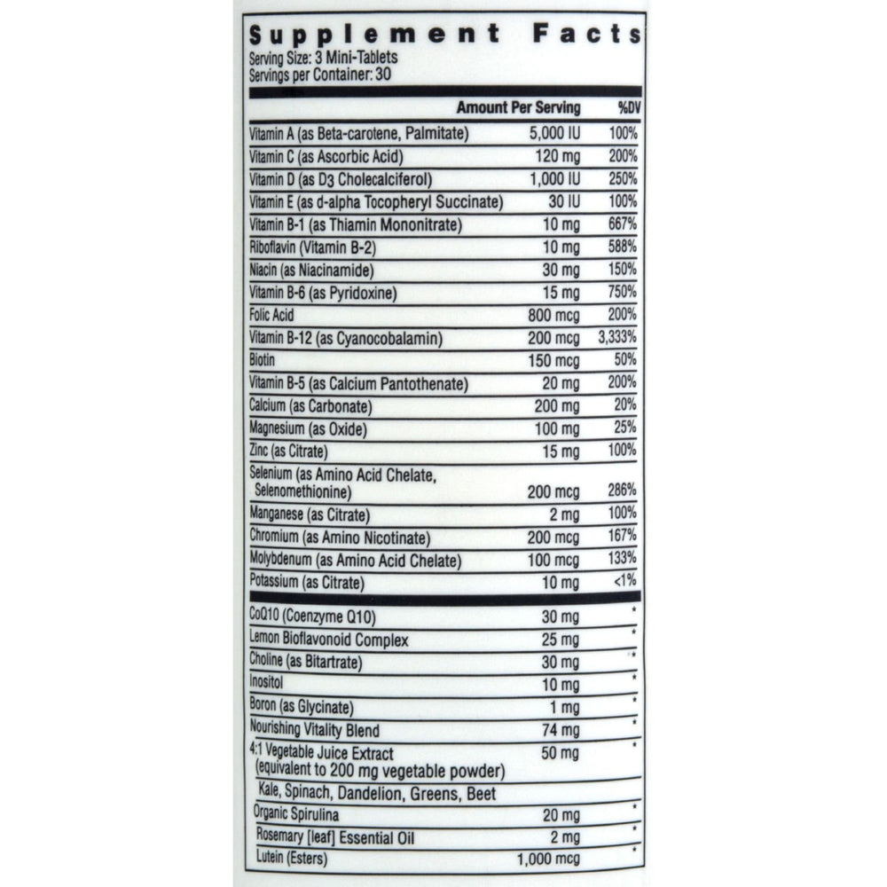 Rainbow Light Multivitamin 50+ Mini bottle label close-up
