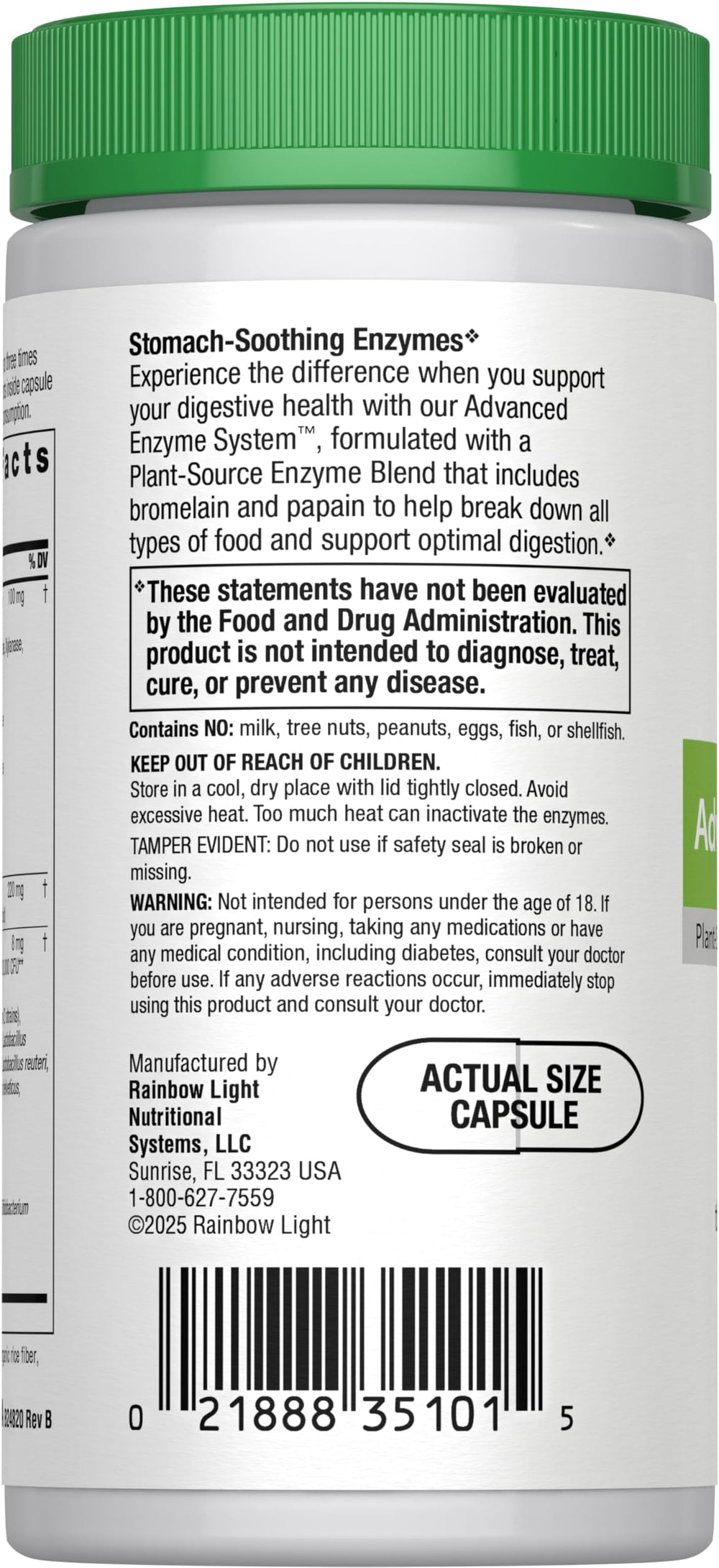 Rainbow Light Advanced Enzyme System Capsules bottle side view with label