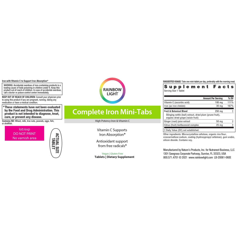 Full Rainbow Light Complete Iron Mini-Tabs packaging and tablets