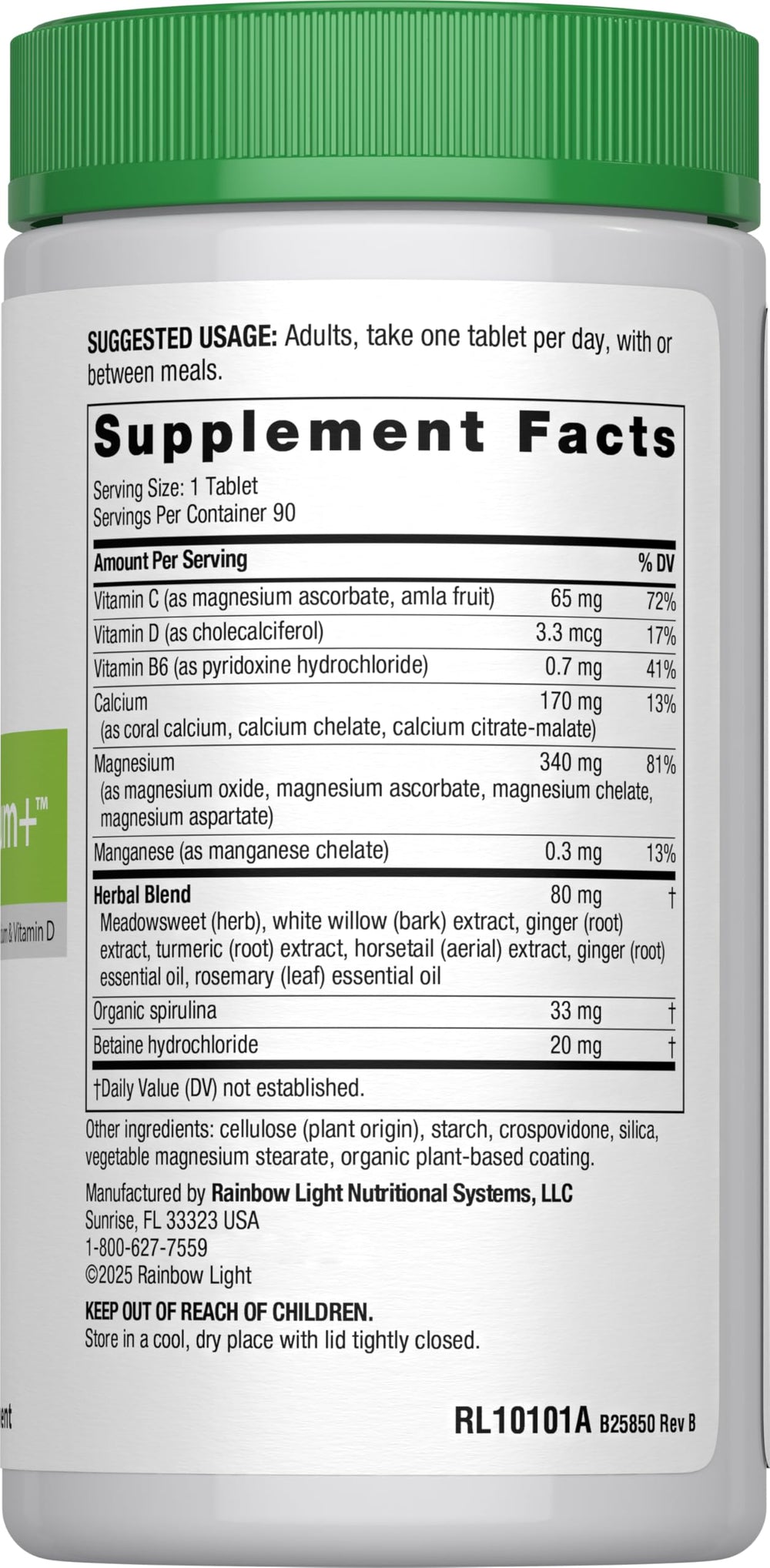 Ingredients including spirulina, horsetail, ginger and betaine