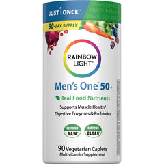 Rainbow Light Men's One 50+ Multivitamin bottle with 90 tablets