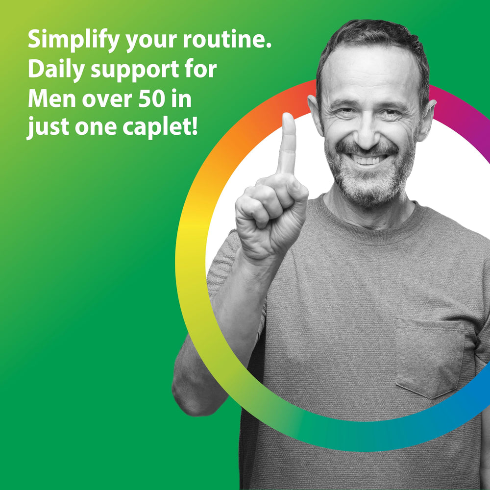 Graphic illustrating probiotics in Rainbow Light Men's One 50+ Multivitamin