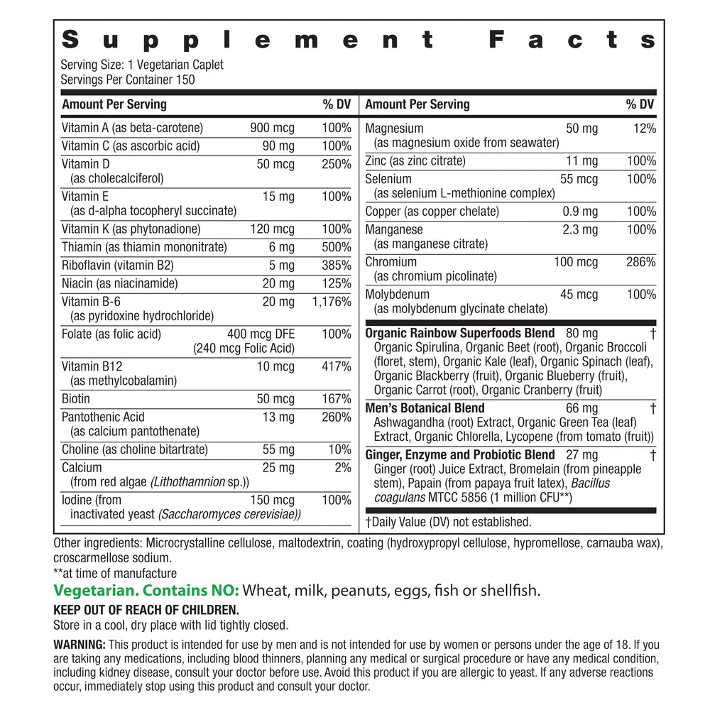 Front view of Rainbow Light Men's One High Potency Daily Multivitamin bottle with label