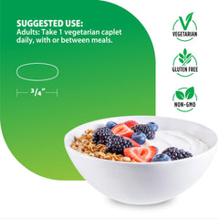 Nutrition facts graphic highlighting 100%+ DV vitamins and minerals