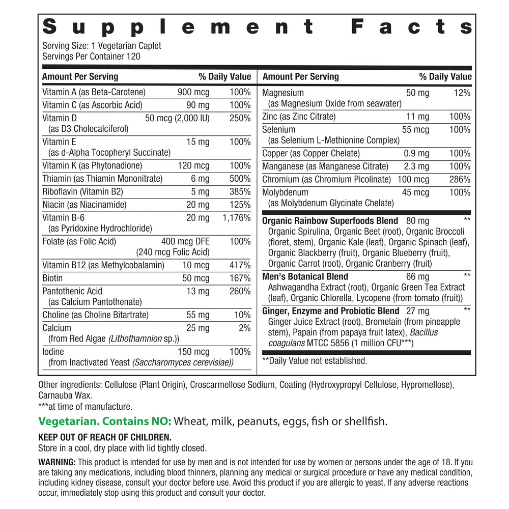 Rainbow Light Men's One Multivitamin bottle back label