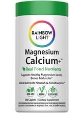Rainbow Light Magnesium Calcium + Food Based Tablets bottle on white background