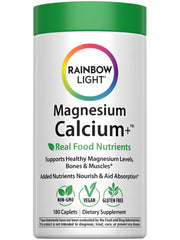 Rainbow Light Magnesium Calcium + Food Based Tablets bottle on white background