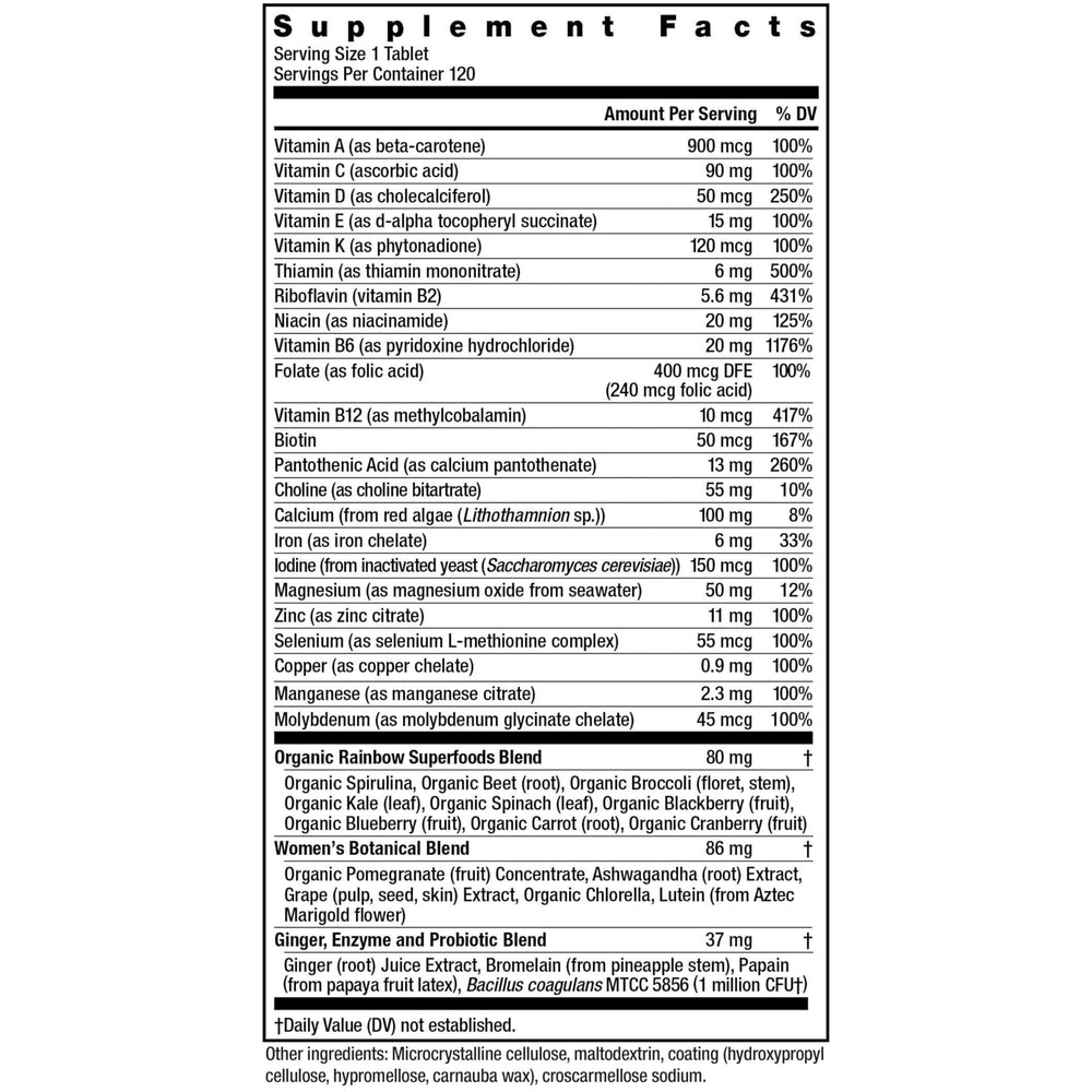 Rainbow Light Multivitamin Women’s One Powder 120 Count bottle back label
