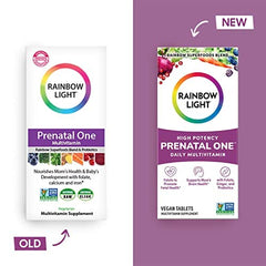 Close-up of Rainbow Light Prenatal One label on bottle