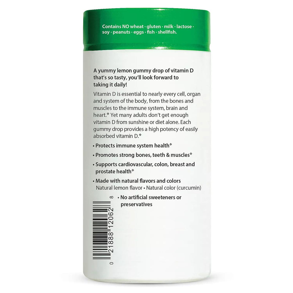Nutrition information on Rainbow Light Sunny Gummies Vitamin D3 1000 IU label