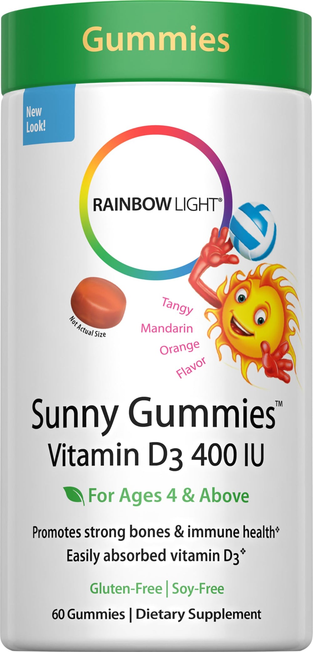 Rainbow Light Sunny Gummies Vitamin D3 400 IU – Tangy Tangerine flavor, 60 gummies
