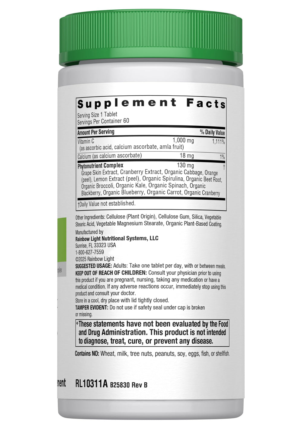 Rainbow Light Super C 1000 mg bottle label close-up