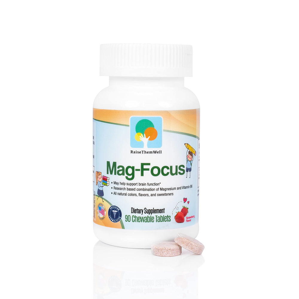 Raise Them Well Magnesium Focus for Kids bottle with natural strawberry flavor
