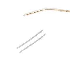 Close-up of RALHAYWI temple tips on thin metal eyeglass frames