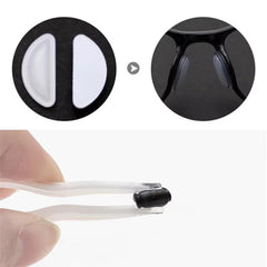 Easy adhesive application for eyewear nose pads