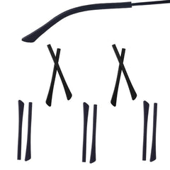 Soft silicone anti-slip temple tips for flat thin metal eyeglass legs in black