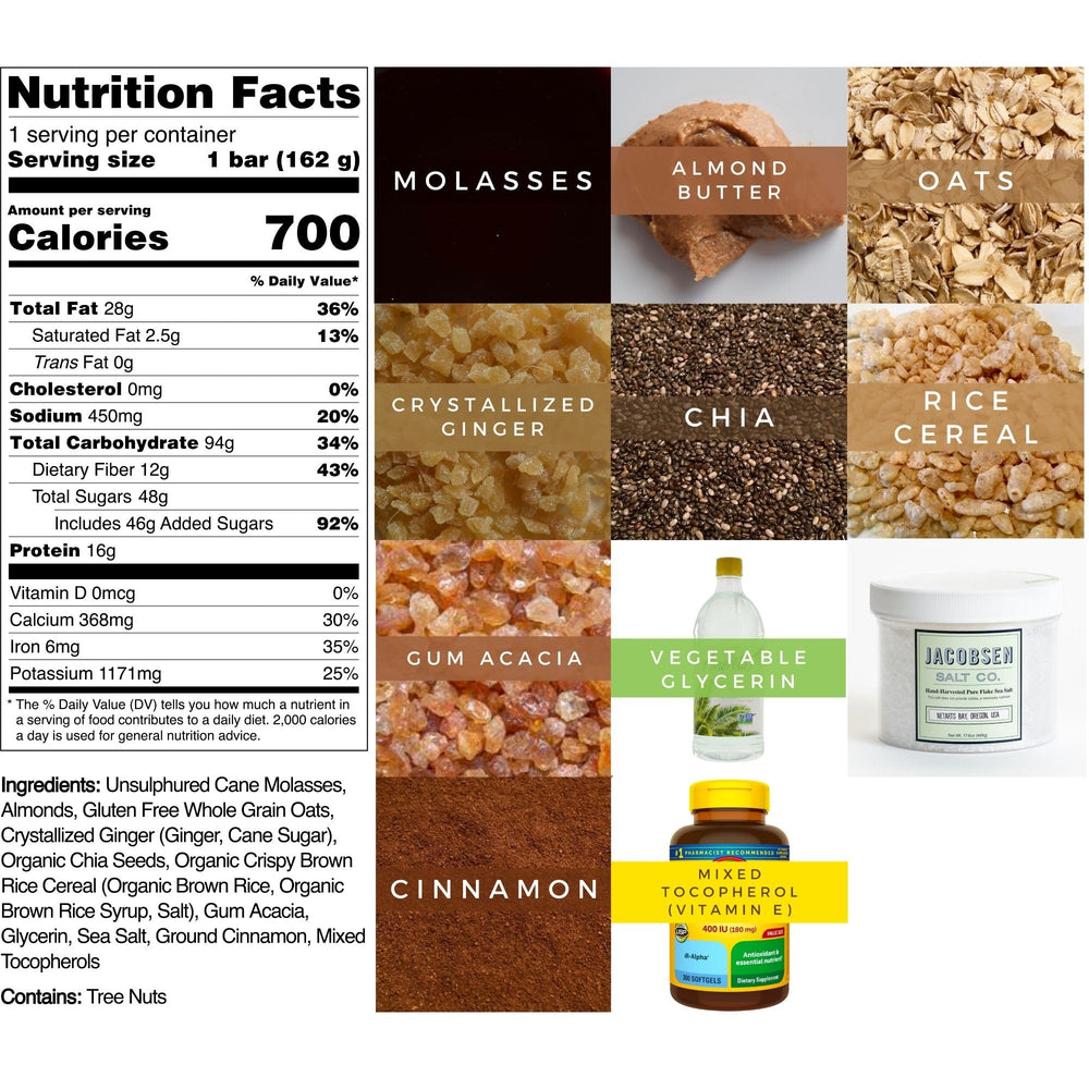 Range Meal Bar molasses-ginger-sea-salt closeup highlights natural ingredients for energy.