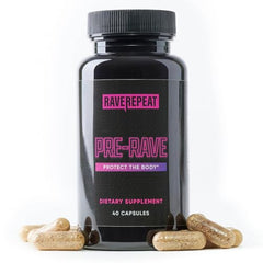Rave Repeat Pre-Rave Supplement bottle and capsules front view