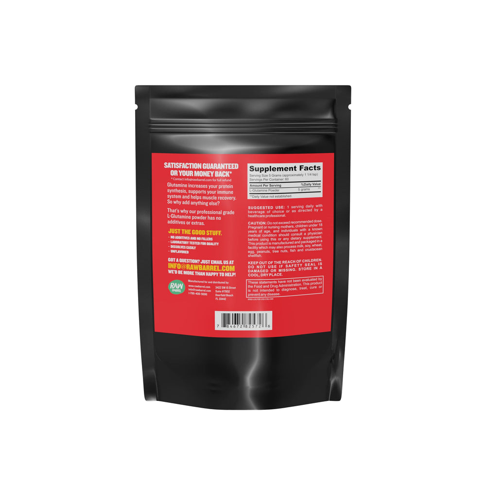 Raw Barrel L-Glutamine powder being mixed into a drink idea