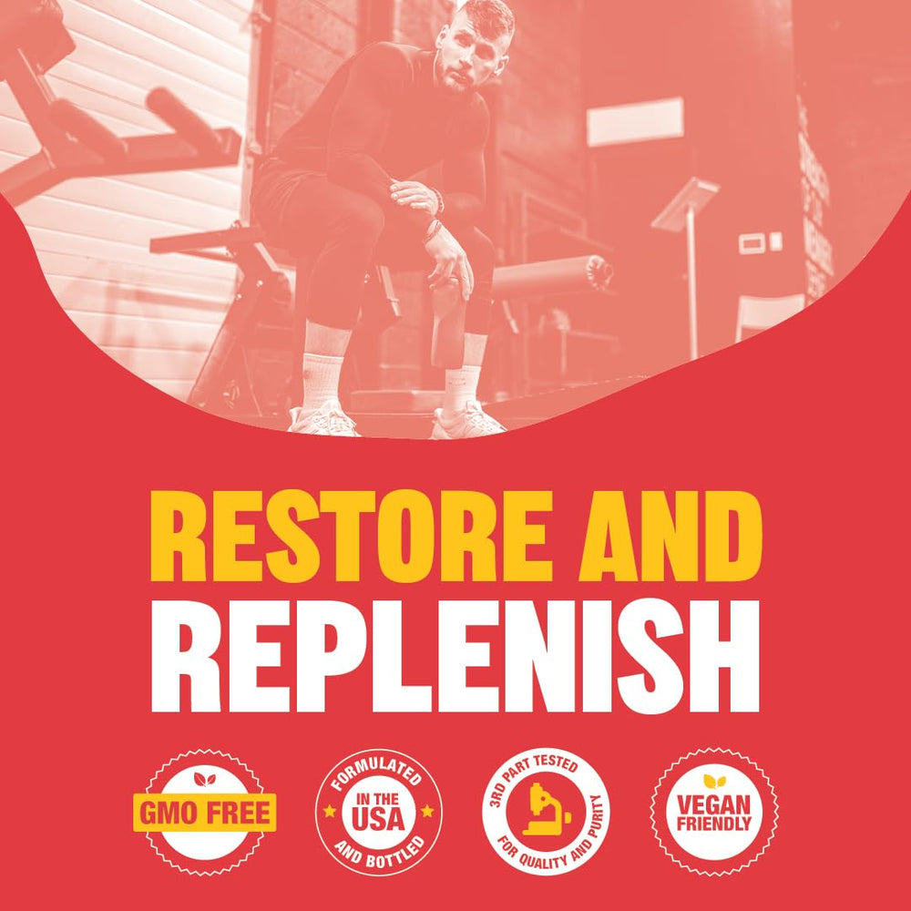 Scoop of L-Glutamine powder next to the container