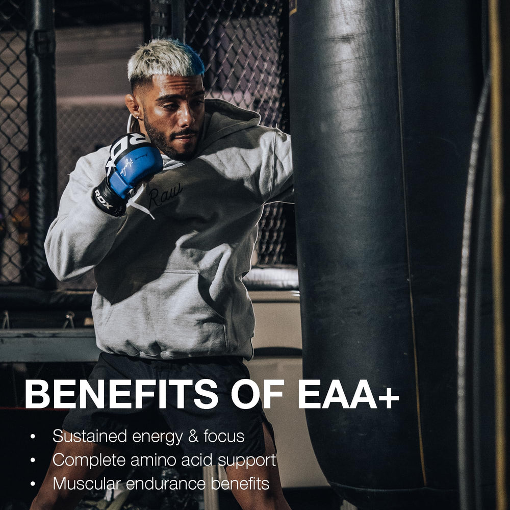 USA-made RAW EAA Plus label on bottle
