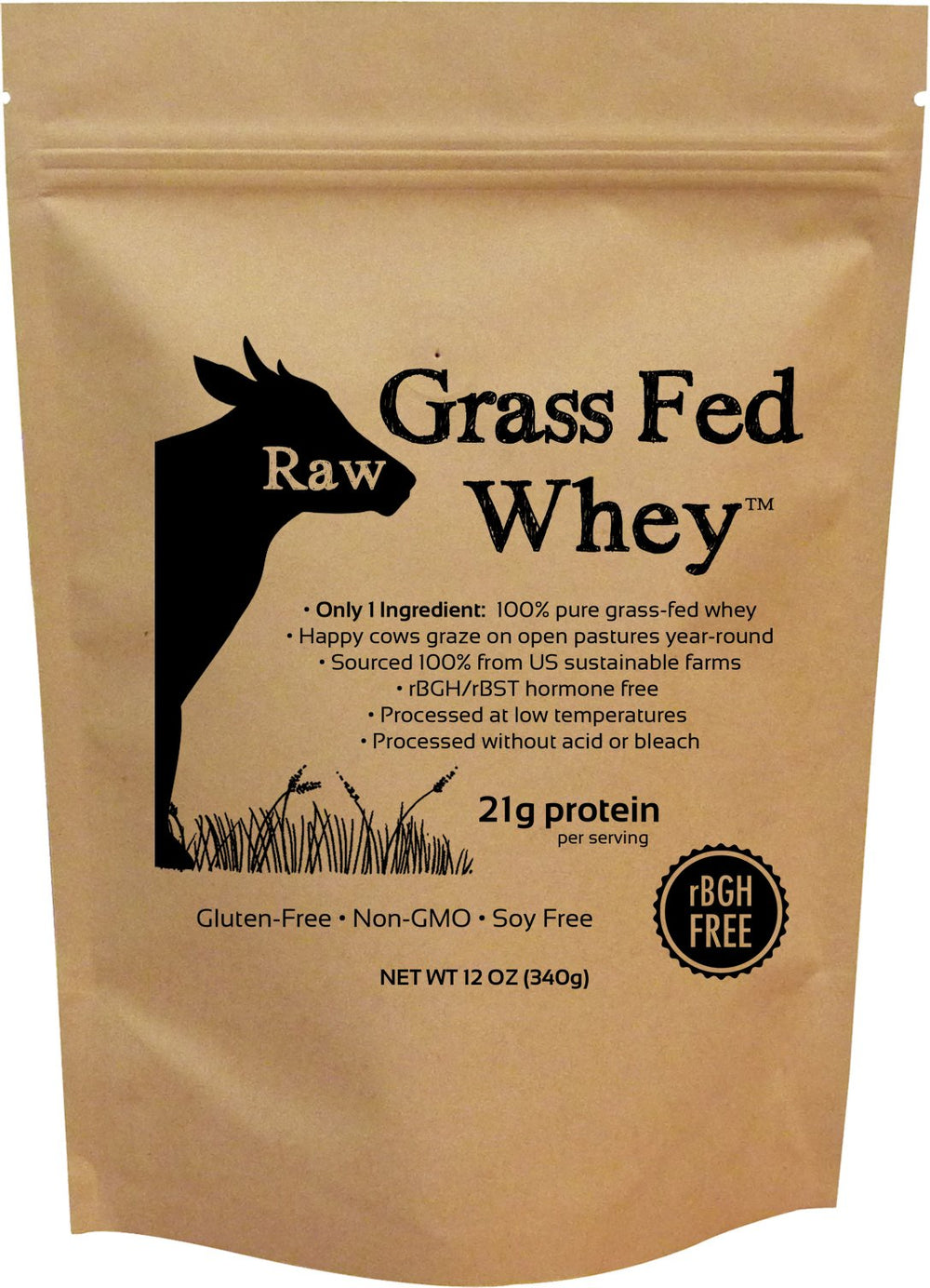 Raw Grass Fed Whey packaging 12 oz