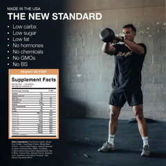 RAW Vegan Protein Powder peanut butter ingredient sources illustration listing pea, rice, fava, mung beans